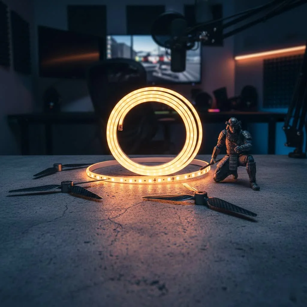 Close-up of a 24V LED strip showing individual emitters
