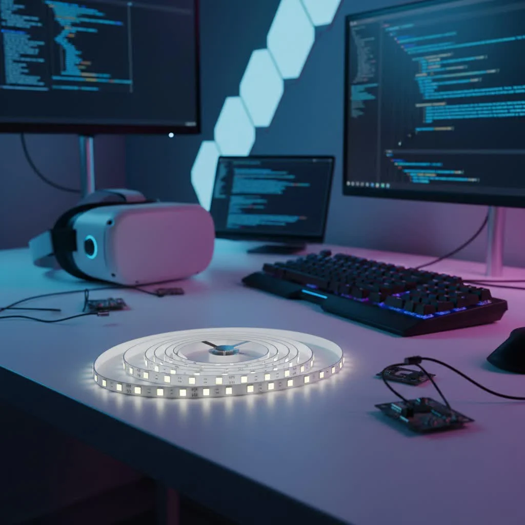 Daybetter LED strip lights illuminating a modern living room