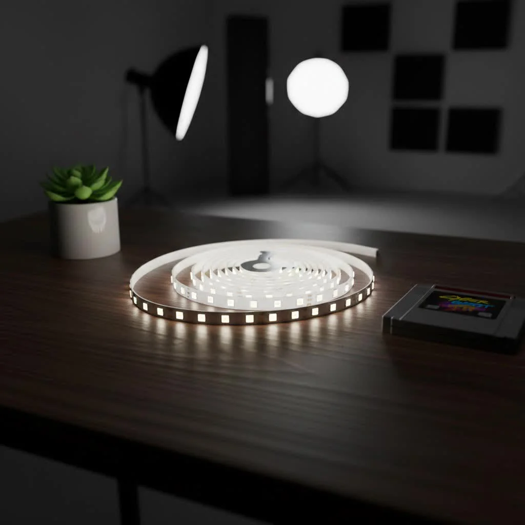 Vibrant LED strip lights illuminating a modern living room