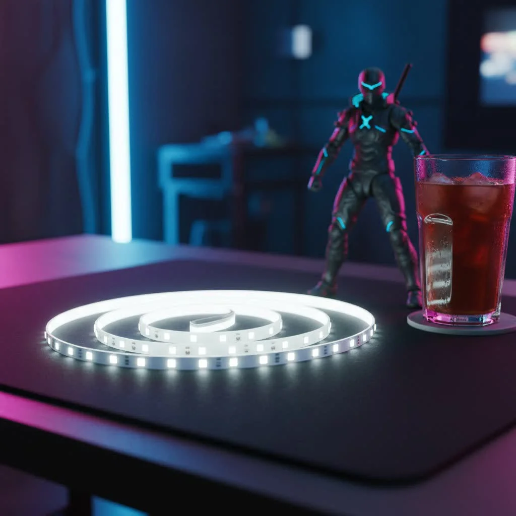 UV LED strips illuminating a room with a purple glow