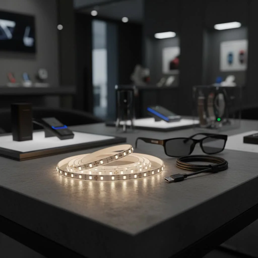 RGBWW LED strip displaying various colors and white light temperatures