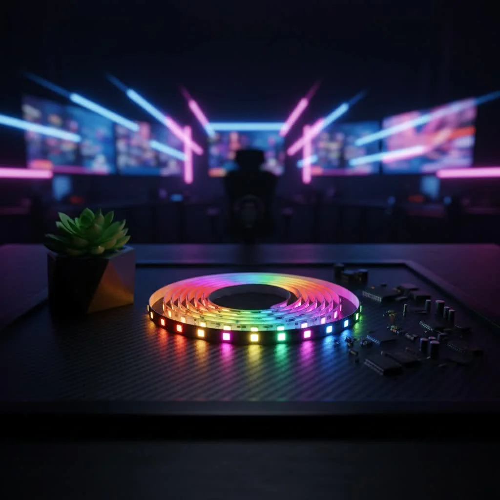 USB LED strip illuminating a modern living room